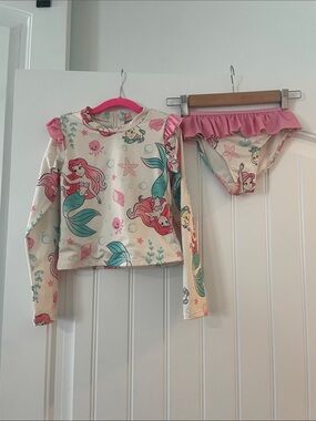 Kids Long-Sleeve Mermaid Rash Guard Swim Set - Pink / Teal